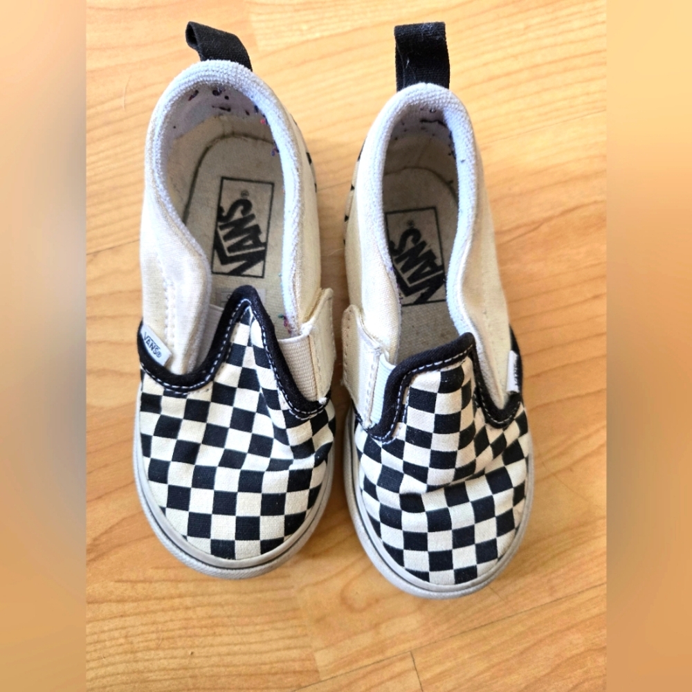 Vans Kids Checkered Slip-On Shoes - Black and White